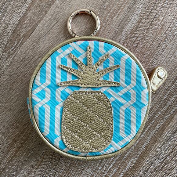 Spartina 446 Pineapple Zipper Pouch Bag Hook Blue Gold - Picture 1 of 6